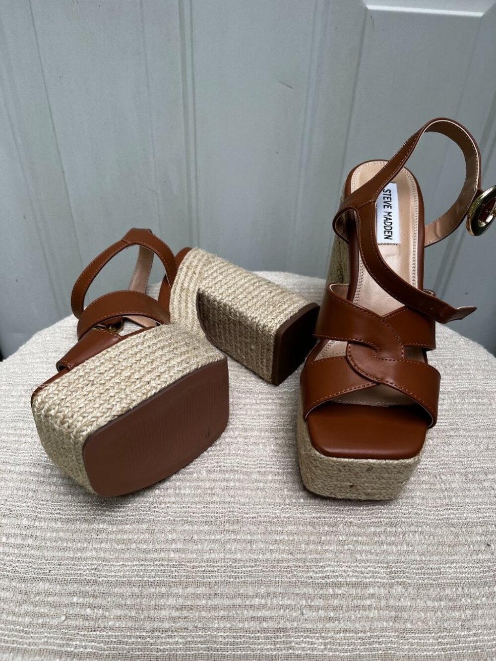 Steve Madden Matter Platform Tan Strappy Sandals Size 9 - 9.5 - Picture 4 of 6